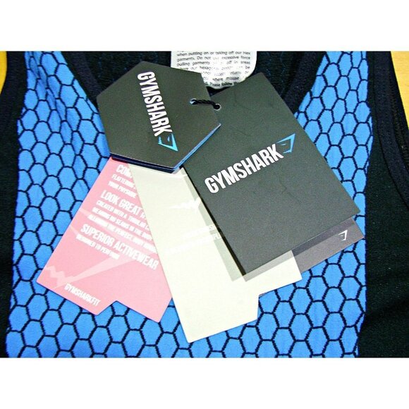 Gymshark Womens Blue Black Hex Design Bodycon Cerise Tank Top Size Small - Picture 9 of 10